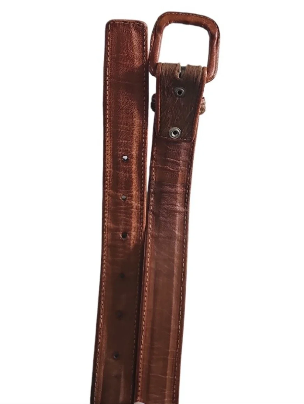 Calf Hair Leather Belt Brown Cream Sz XL Western Cowhide Equestrian Boho Wide